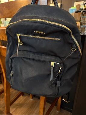 Tumi Black Nylon Backpack with Gold-Tone Hardware